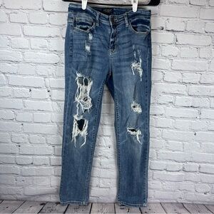 Judy Blue Jeans‎ Womens 7/28 (28x29.5) Boyfriend Fit Stretch Distressed Mid Rise